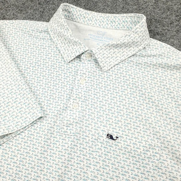 Vineyard Vines Edgartown Polo Shirt Mens XL Fish Print Pima Stretch Performance - Picture 9 of 9